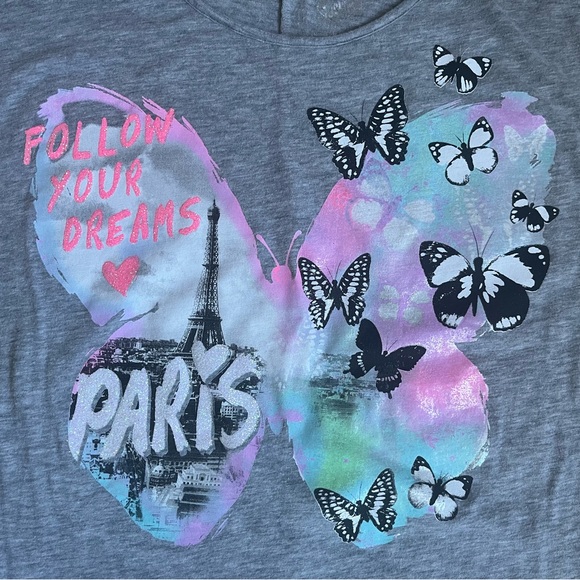Justice Paris T-shirt with butterflies Girls size 20 plus size - Picture 2 of 5
